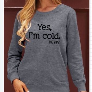 Women's Cozy Gray Sweater with Text Print